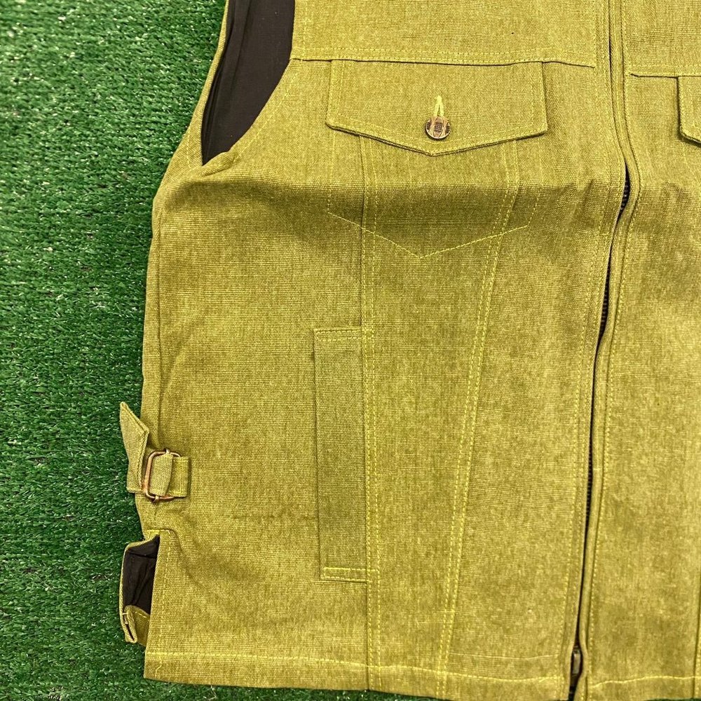 Vintage 90s Canvas Zip Up Utility Vest Green Workwear Western Rancher Cowboy L - Picture 3 of 5